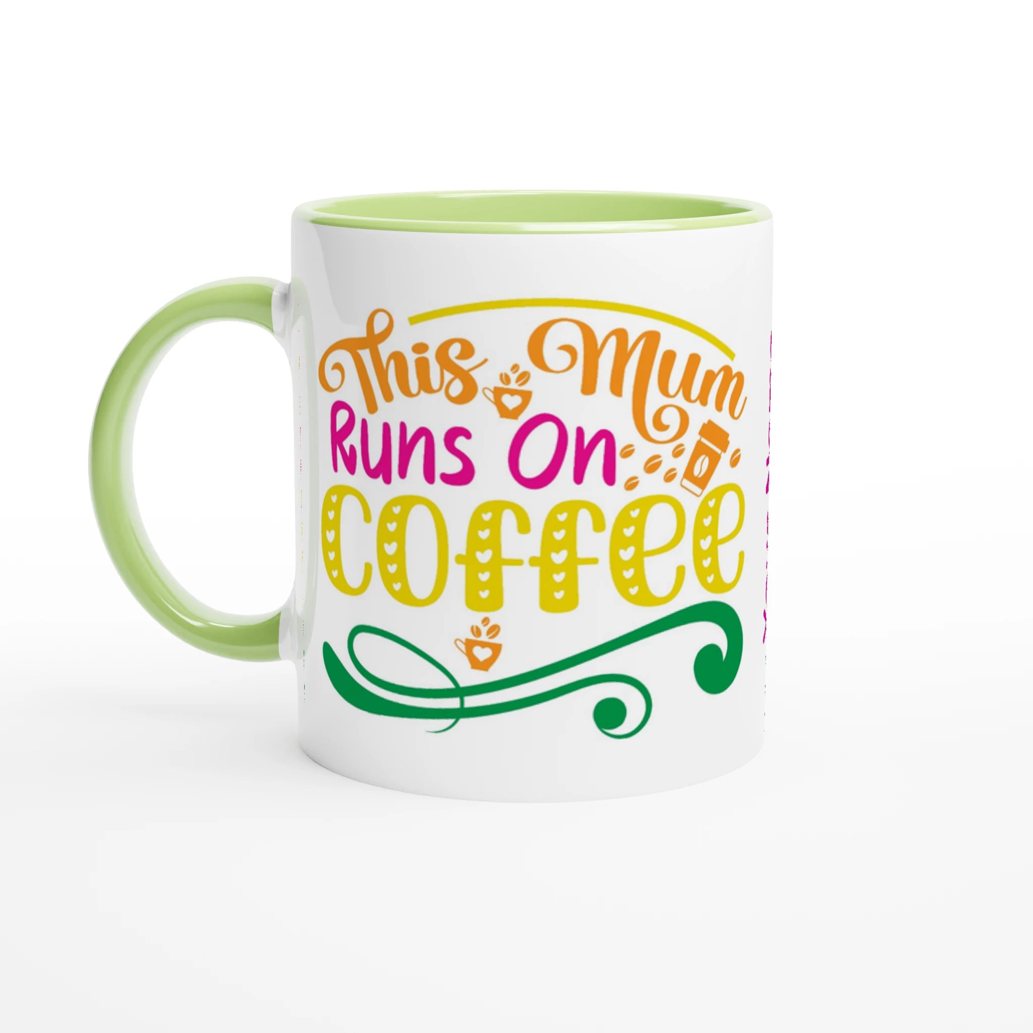 Personalised - This Mum Runs On Coffee - 11oz Ceramic Mug Ceramic Green Personalised Mug customise Globally Fulfilled Mum personalise