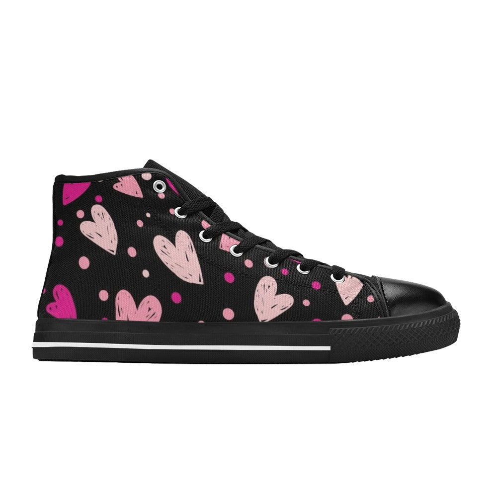 Pink Hearts - Women's High Top Canvas Shoes Womens Classic High Top Shoes Love Printed Offshore