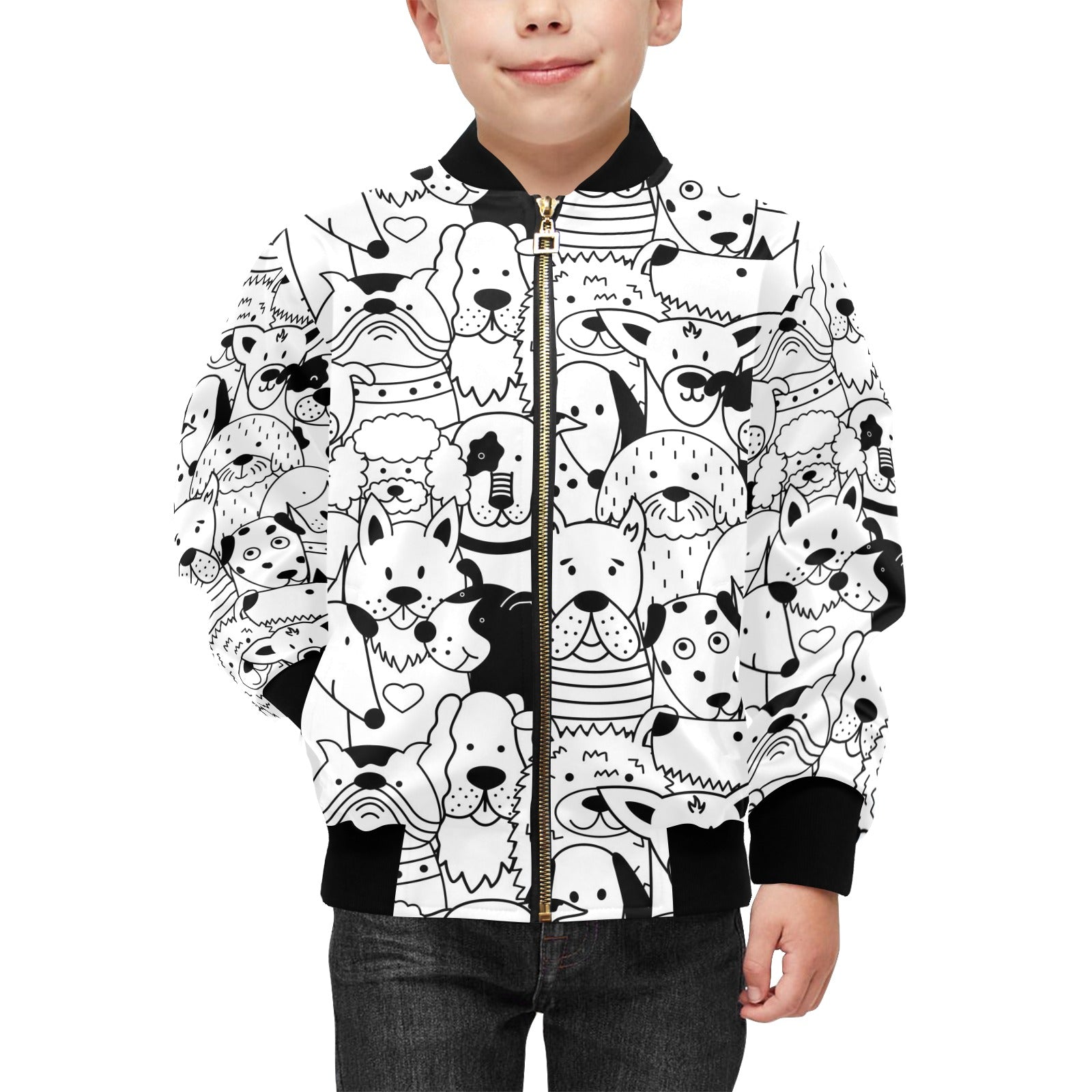 Black And White Dogs Kids Bomber Jacket Kids Bomber Jacket animal Printed Offshore