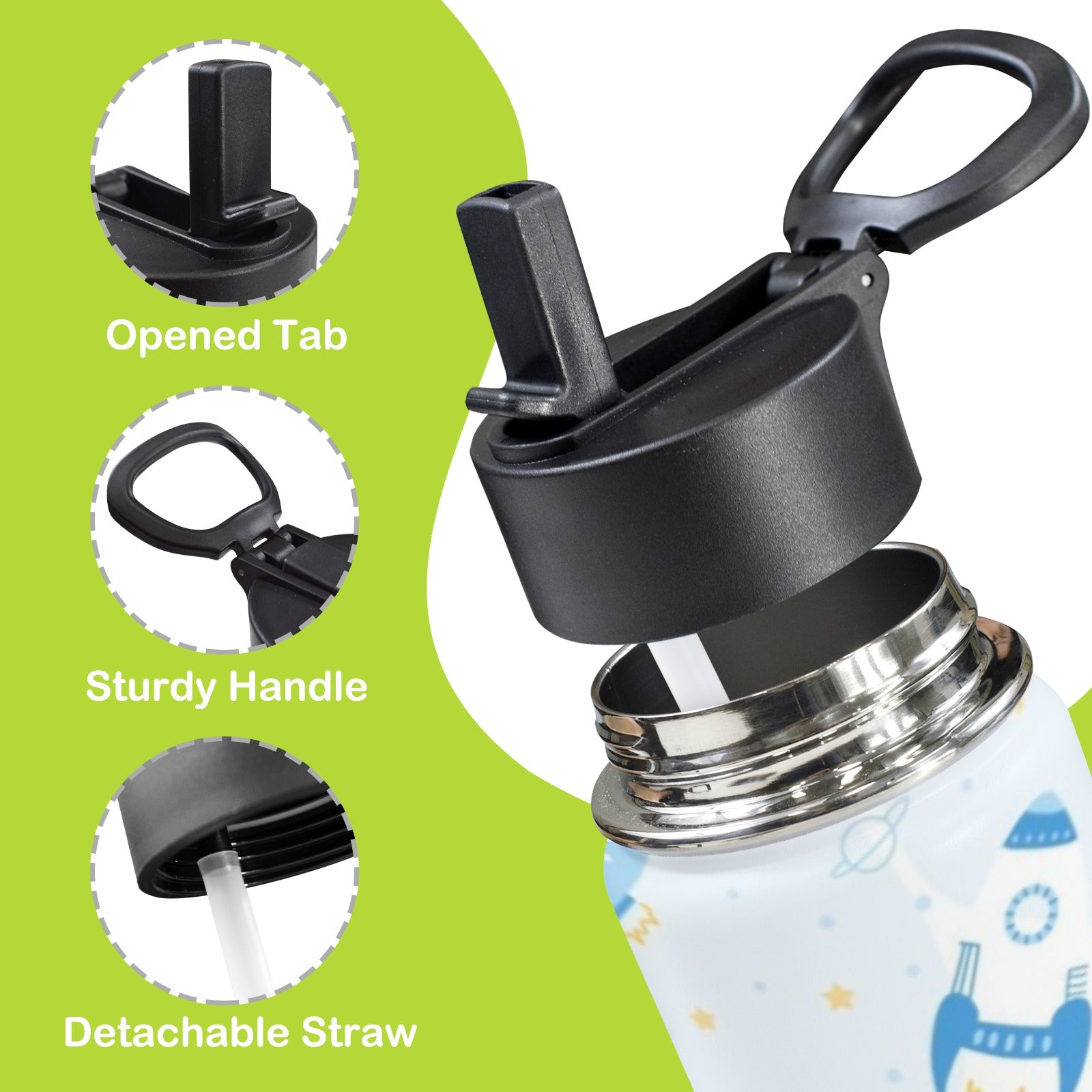 Spaceships And UFO's 12oz Kids Water Bottle with Straw Lid