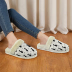 Black Cats Women's Fur Trim Thick-Sole Indoor Slippers Women's Fur Trimmed Slippers animal Printed Offshore