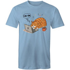 Cat Laptop, I'm OK - Mens T-Shirt Carolina Blue Mens T-shirt animal Printed In Australia