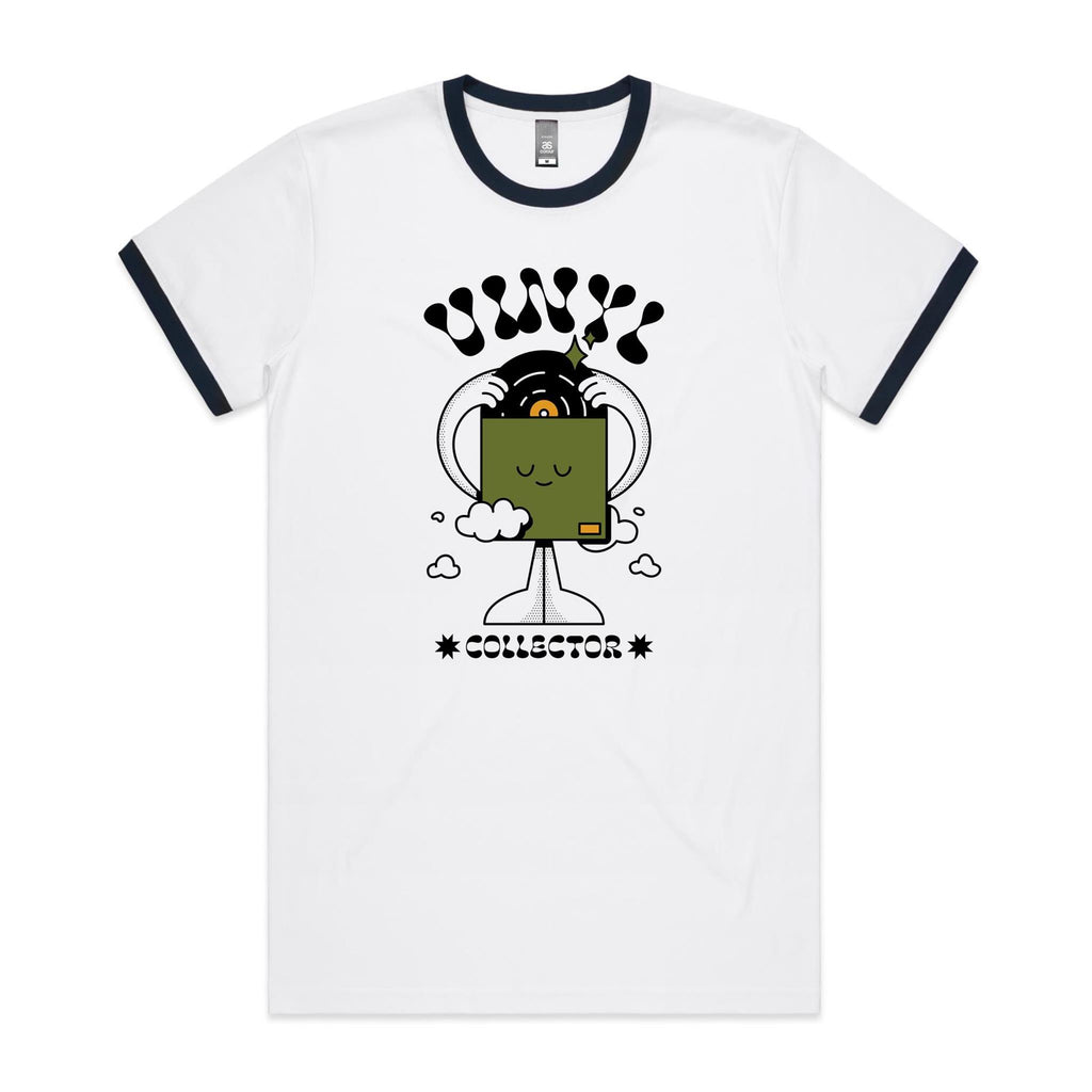 Vinyl Collector, Records - Staple Ringer Tee White Navy Ringer T-Shirt Music Printed In Australia