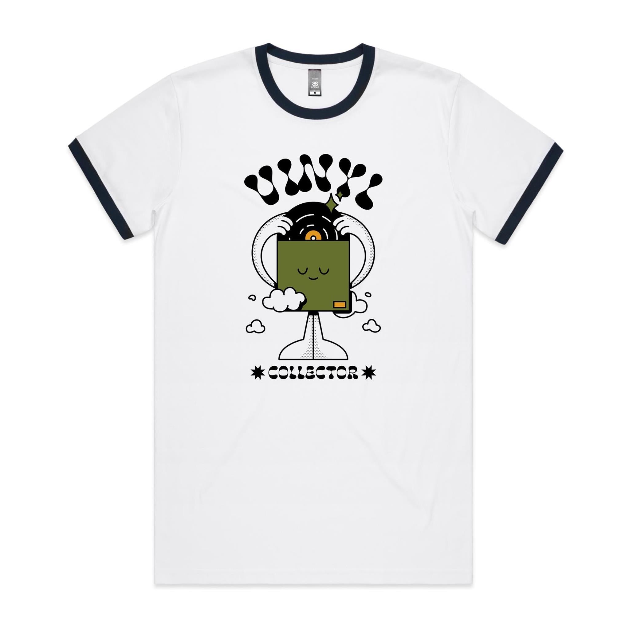 Vinyl Collector, Records - Staple Ringer Tee White Navy Ringer T-Shirt Music Printed In Australia
