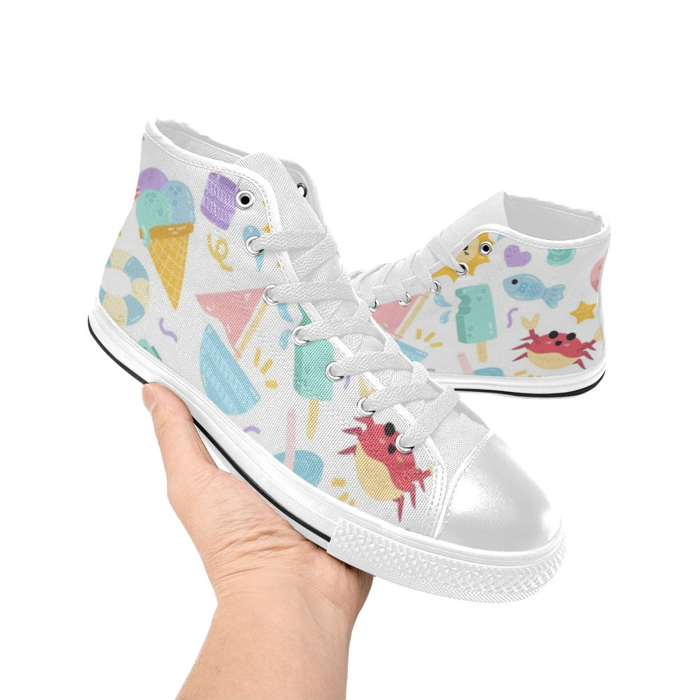 Summer Fun - Kids High Top Canvas Shoes