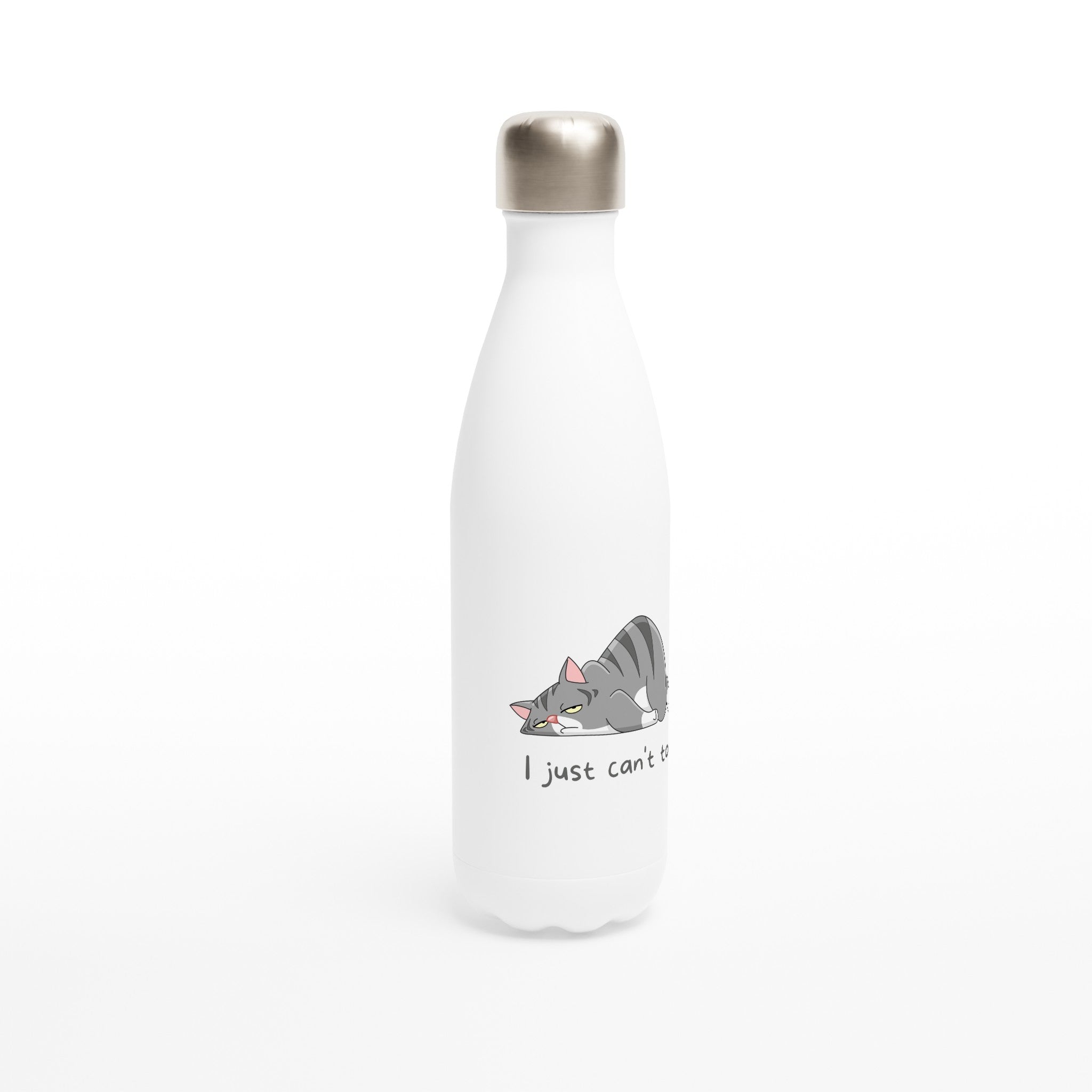 Cat, I Just Can't Today - White 17oz Stainless Steel Water Bottle White Water Bottle animal Globally Fulfilled