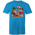Santa By The Beach - Mens T-Shirt Arctic Blue Mens Christmas T-shirt Christmas Printed In Australia