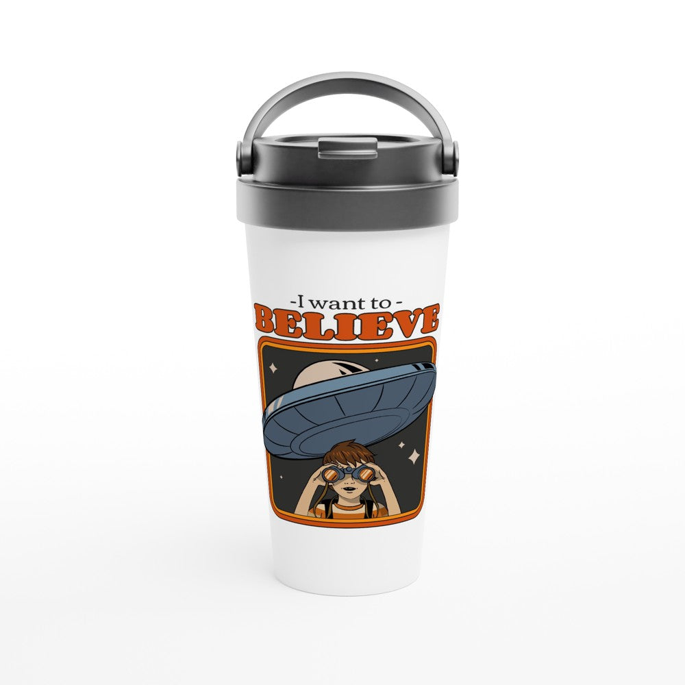 I Want To Believe - White 15oz Stainless Steel Travel Mug Default Title Travel Mug Globally Fulfilled Retro Sci Fi