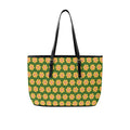 Yellow Flowers On Green PU Leather Tote Bag Large