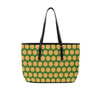 Yellow Flowers On Green PU Leather Tote Bag Large