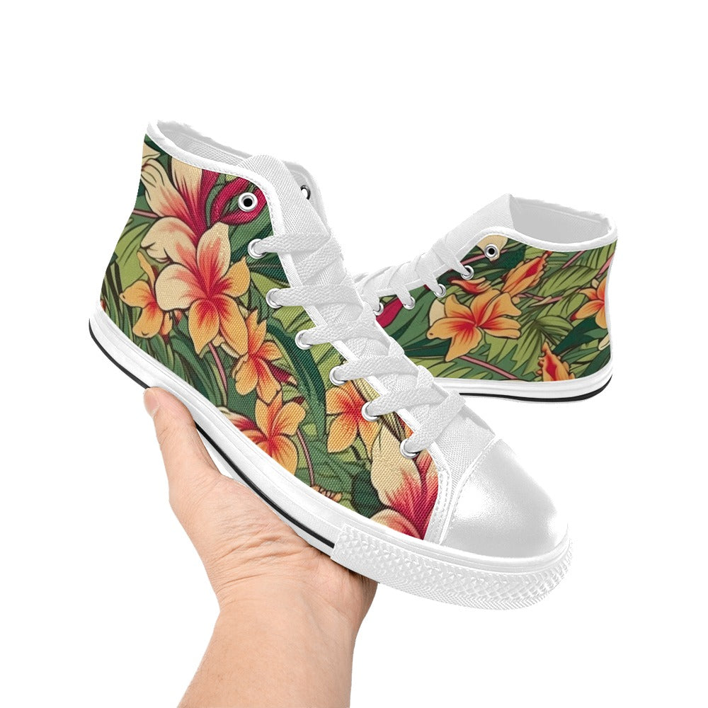 Vintage Hawaiian Floral Kids High Top Canvas Shoes