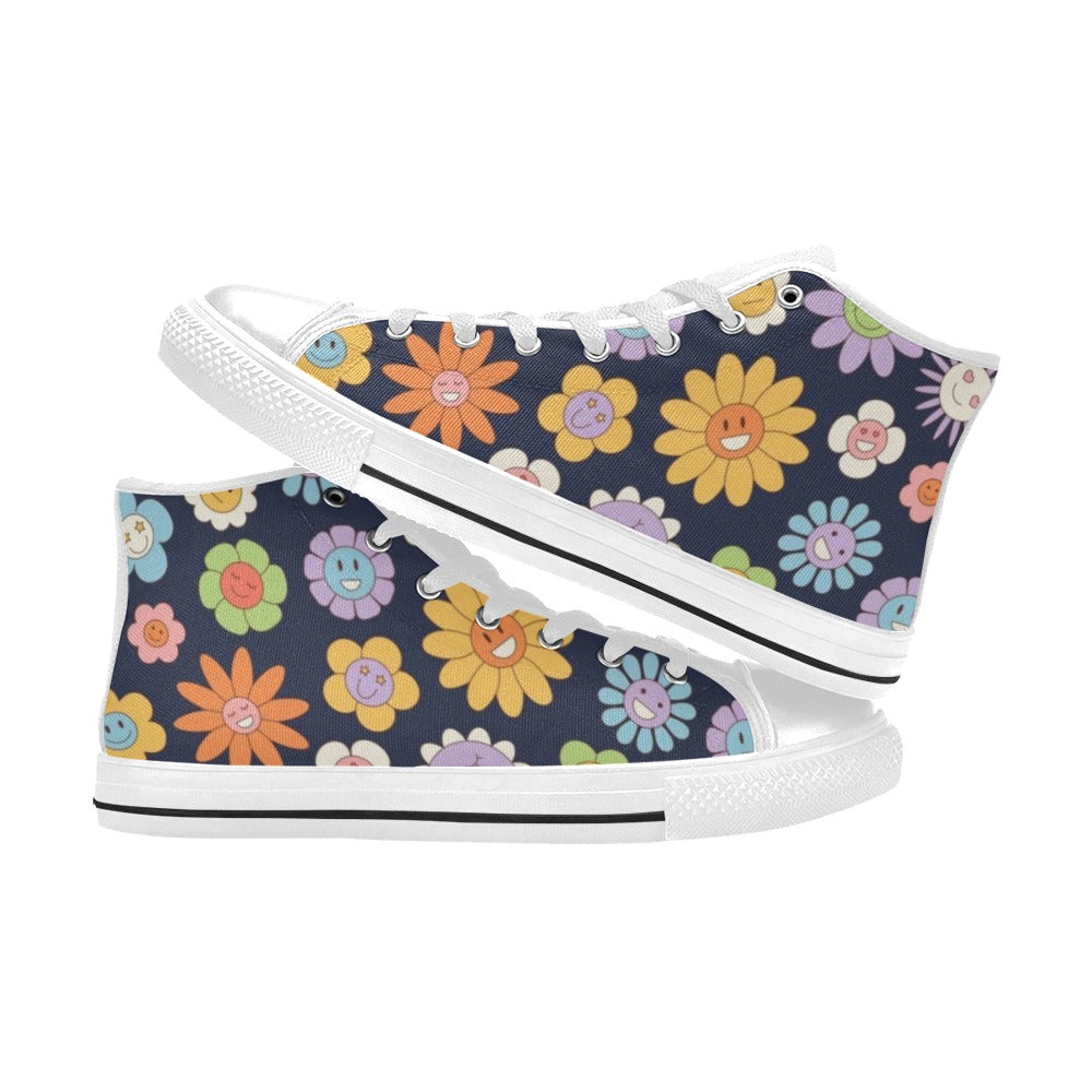 Groovy Flowers Kids High Top Canvas Shoes Kids High Top Canvas Shoes Plants Printed Offshore