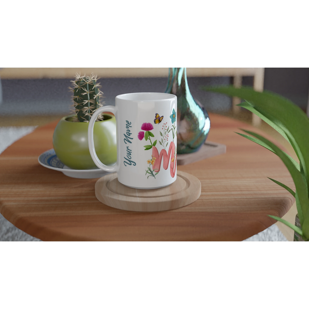 Personalised Mum With Flowers And Butterflies White 15oz Ceramic Mug Personalised 15oz Mug Globally Fulfilled Mum