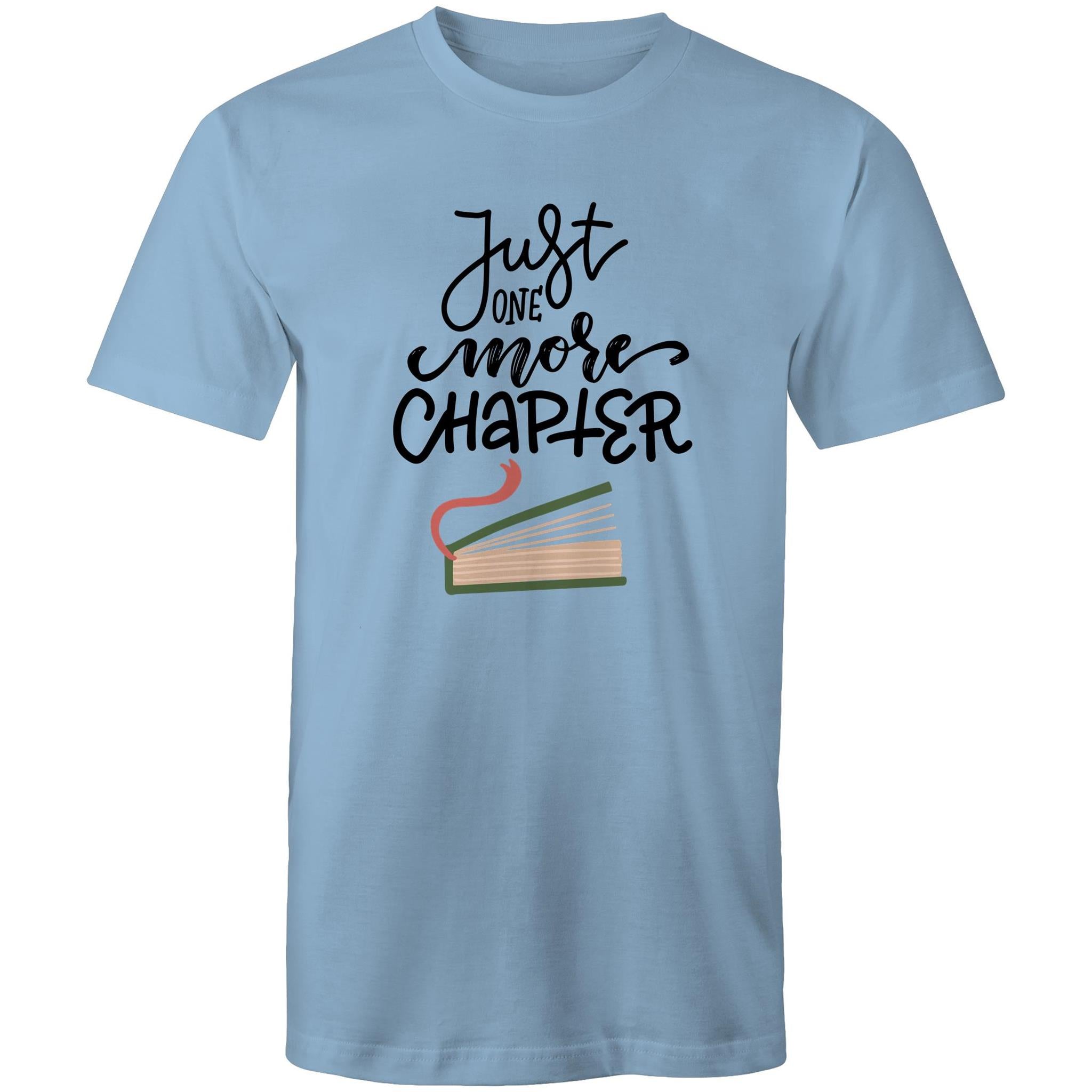 Just One More Chapter, Book - Mens T-Shirt Carolina Blue Mens T-shirt Printed In Australia Reading