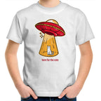 UFO, Here For The Cats - Kids Youth T-Shirt White Kids Youth T-shirt animal Printed In Australia Sci Fi