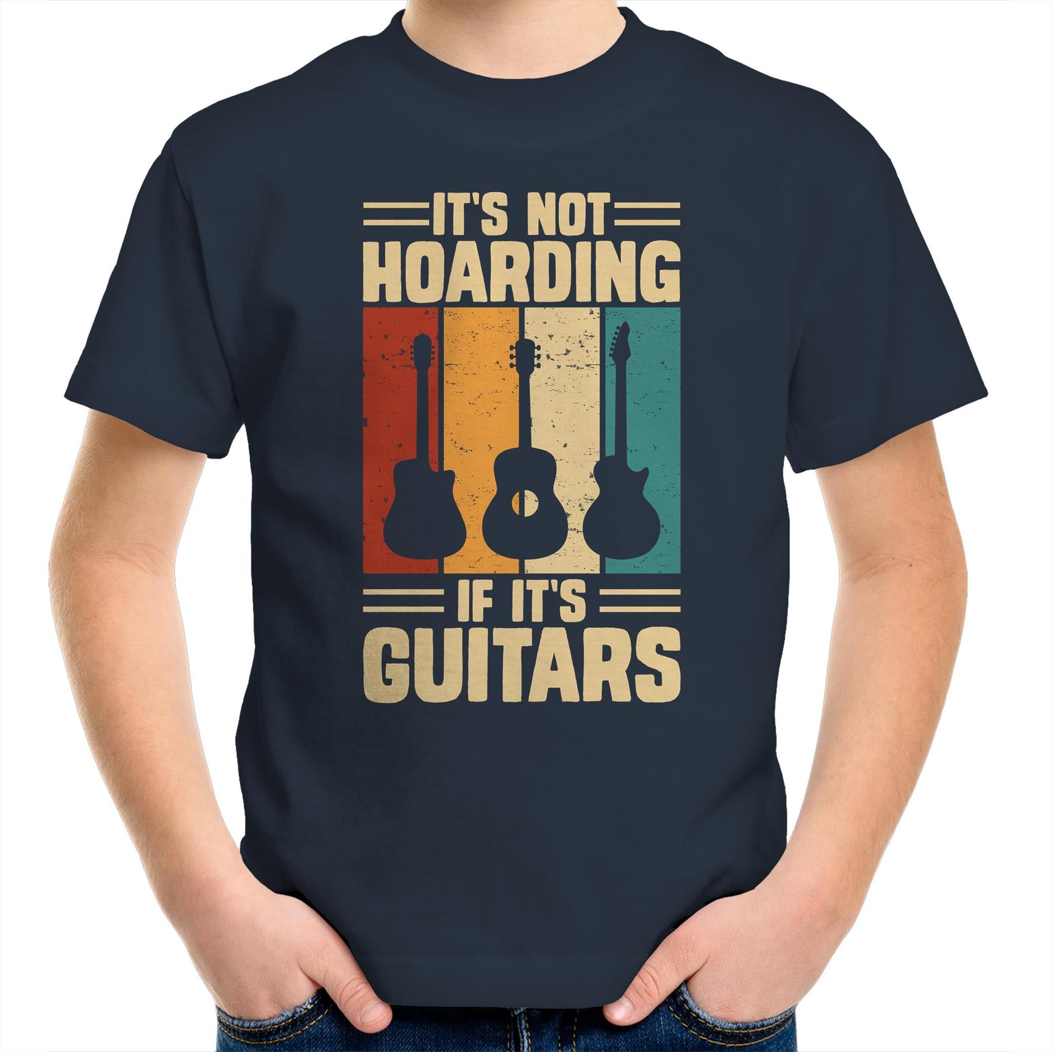 It's Not Hoarding If It's Guitars - Kids Youth T-Shirt Navy Kids Youth T-shirt Music Printed In Australia