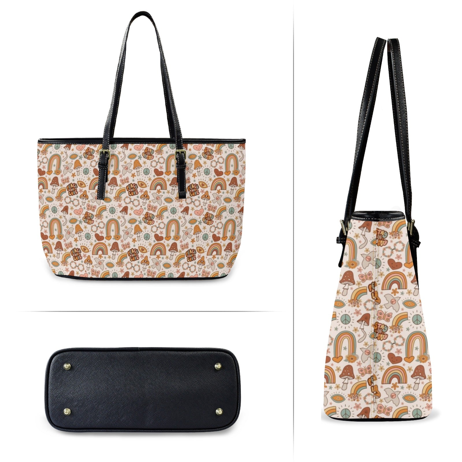 Peace And Love - PU Leather Tote Bag - Large