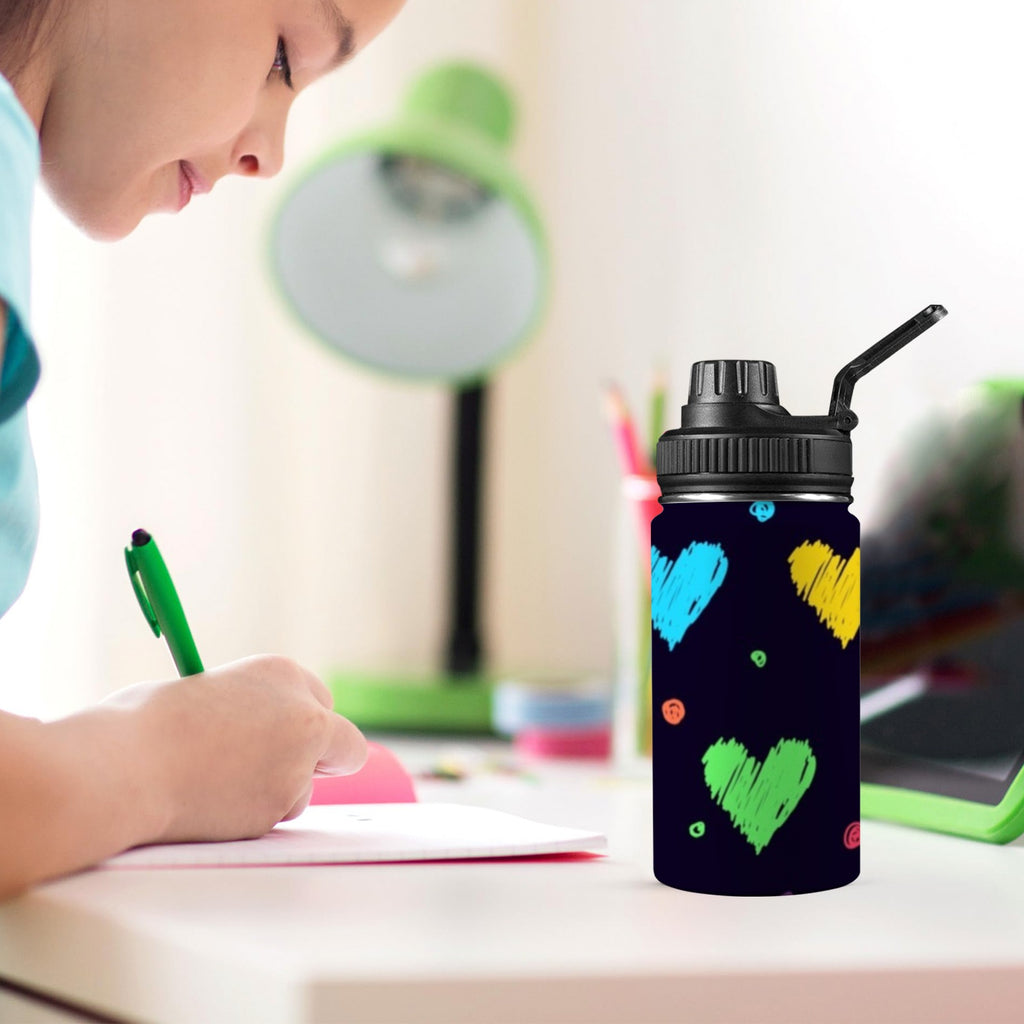 Colourful Hearts - Kids Water Bottle with Chug Lid (12 oz)