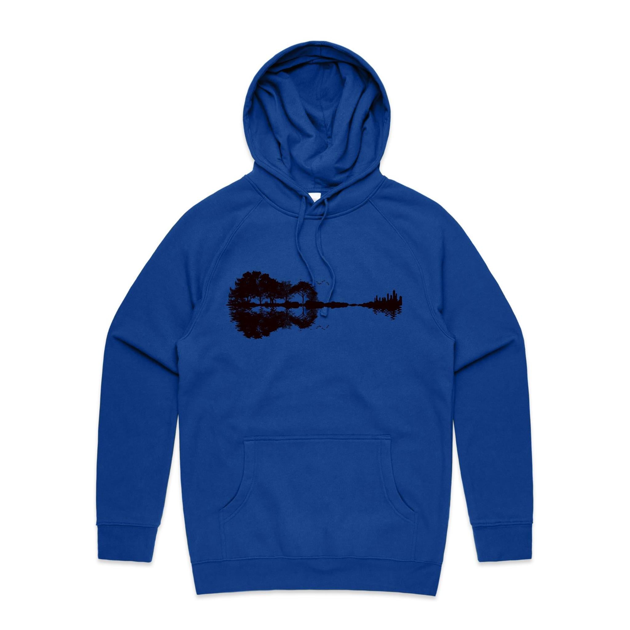 Guitar Reflection - Mens Hoodie Bright Royal Mens Hoodie Music Printed In Australia