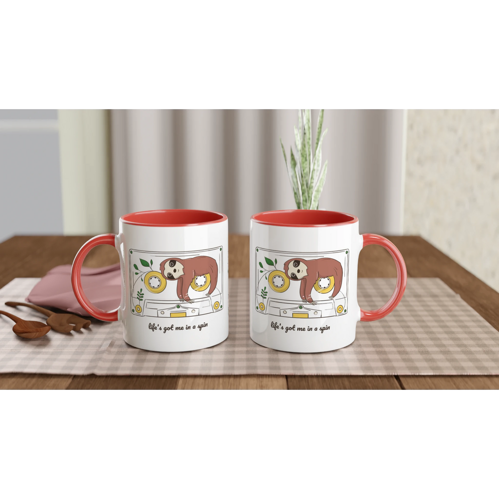 Personalised - Cassette, Life's Got Me In A Spin - White 11oz Ceramic Mug with Colour Inside Personalised 11oz Mug animal customise Globally Fulfilled Music personalise Retro
