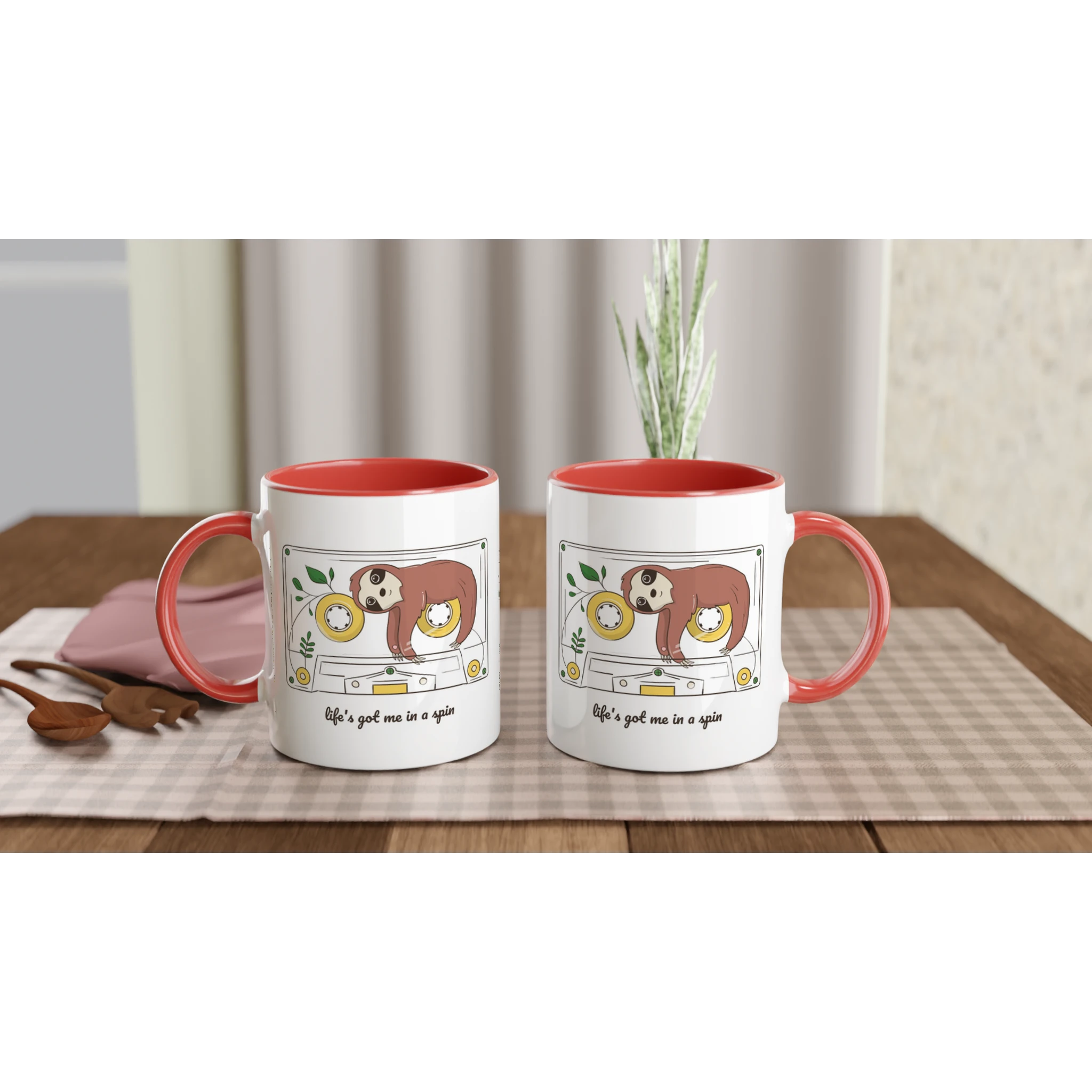 Personalised - Cassette, Life's Got Me In A Spin - White 11oz Ceramic Mug with Colour Inside Personalised 11oz Mug animal customise Globally Fulfilled Music personalise Retro