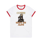 Coffee Keeps Me Alive, Skeleton - Women's Ringer Tee White Red Womens Ringer T-shirt Coffee Printed In Australia