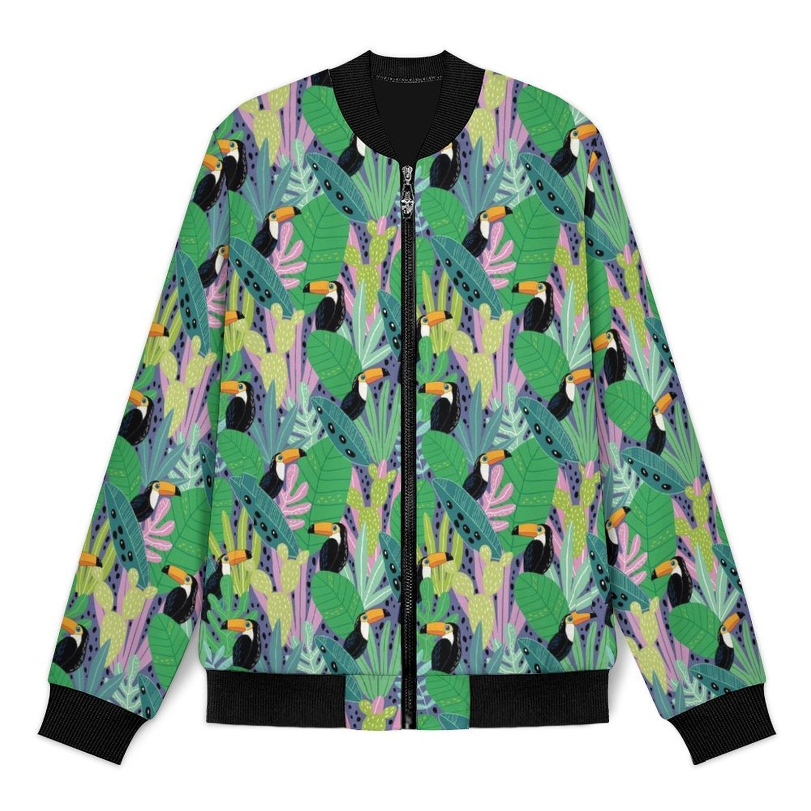Bright Toucans Men's Casual Zip‑Up Bomber Jacket