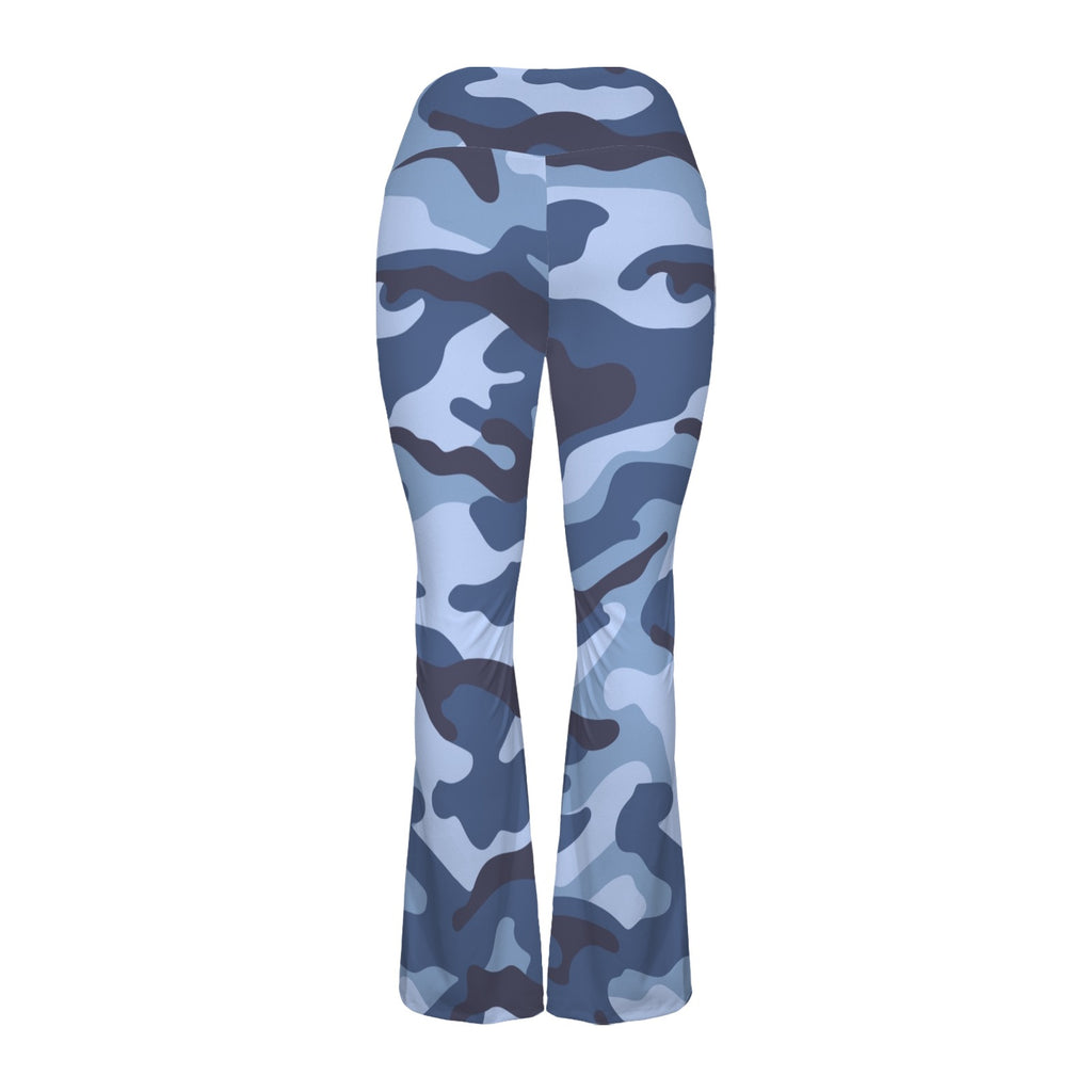 Blue Camouflage High Waist Crossover Tummy Control Flare Leggings High Waist Flare Leggings Printed Offshore