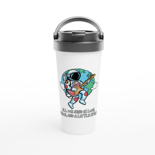 Astronaut, All We Need Is Love, Peace And A Little Space - White 15oz Stainless Steel Travel Mug Default Title Travel Mug Globally Fulfilled Space