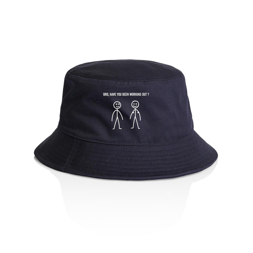 Bro, Have You Been Working Out, Stick Figures - AS Colour Bucket Hat Navy One Size As Colour Bucket Hat Fitness Printed In Australia