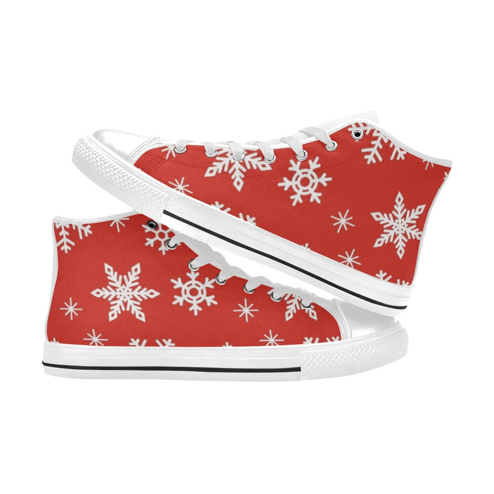 Red Snowflakes, Christmas - Men's High Top Canvas Shoes
