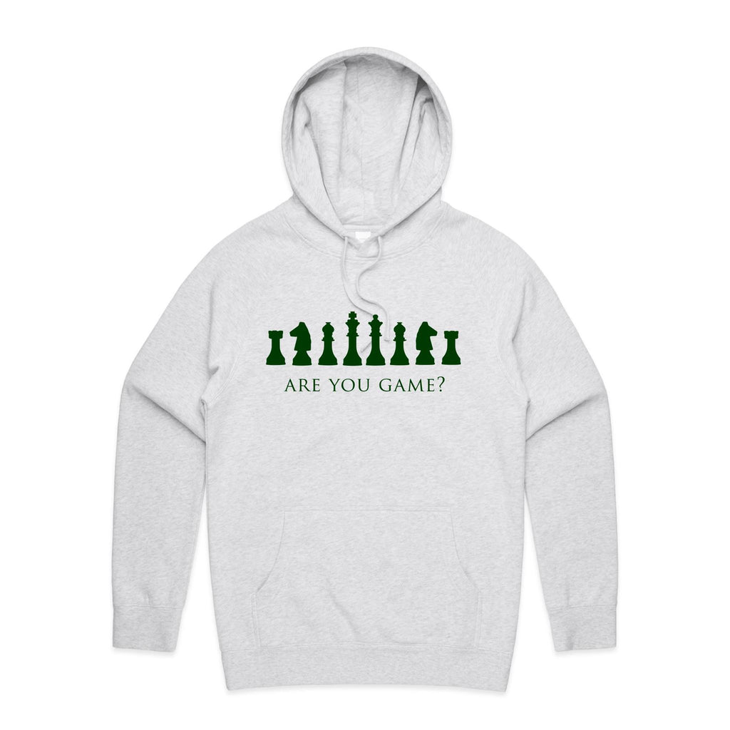 Are You Game, Chess - Mens Hoodie White Marle Mens Hoodie Chess Games Printed In Australia