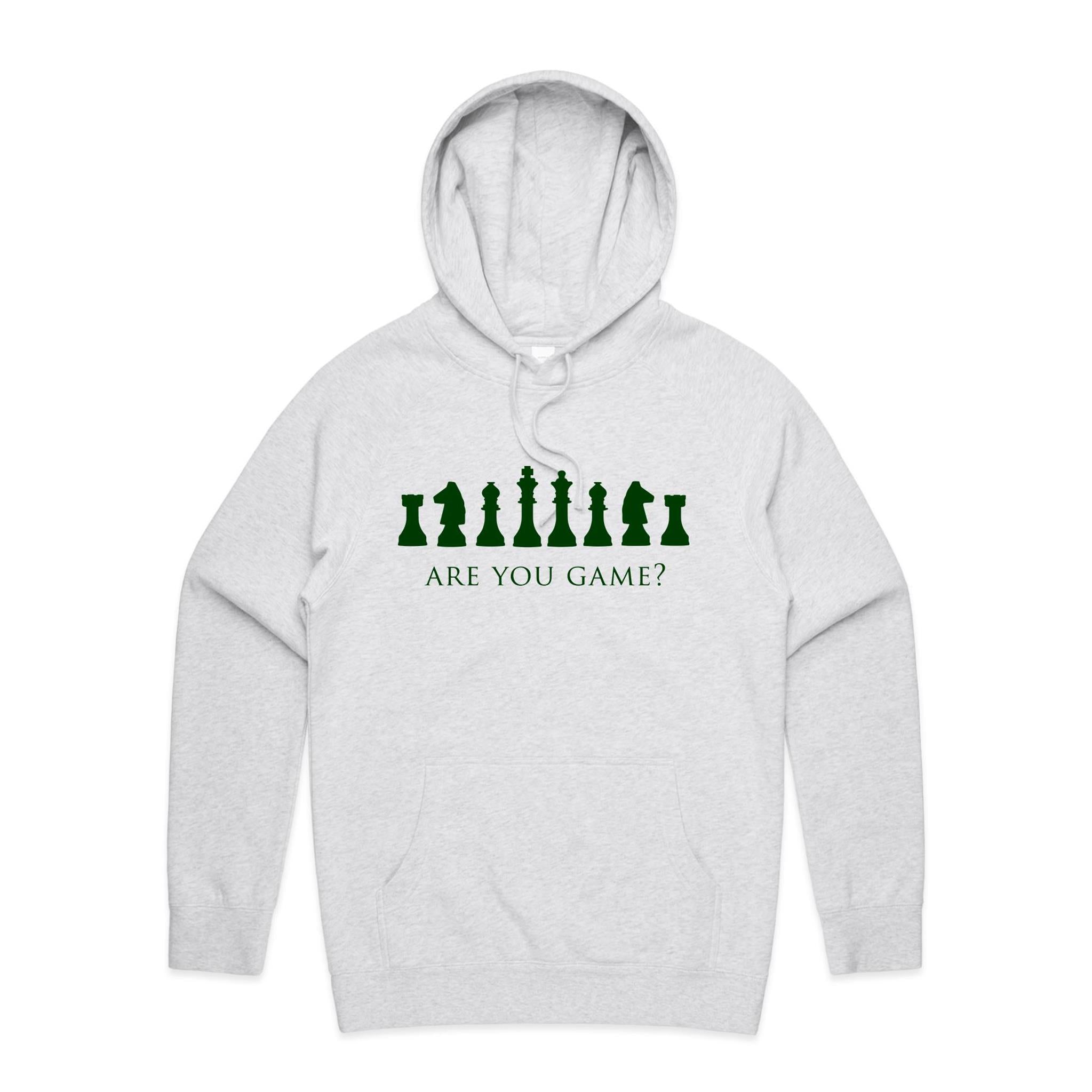 Are You Game, Chess - Mens Hoodie White Marle Mens Hoodie Chess Games Printed In Australia