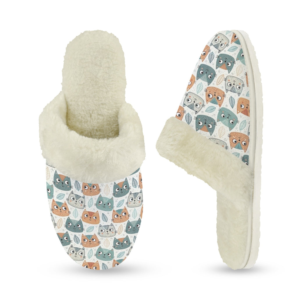 Cute Cat Faces Women's Fur Trim Thick-Sole Indoor Slippers Women's Fur Trimmed Slippers animal Printed Offshore