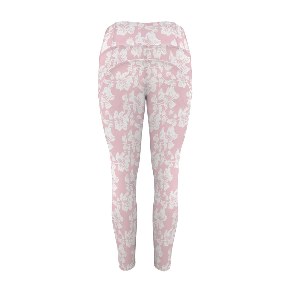 Pink Hawaiian Floral Women's High Waist Pockets Yoga Leggings Women's High Waist Pockets Yoga Leggings Plants Printed Offshore