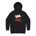 Music Saves Lives, Cassette Tape Women's AS Colour Hoodie Black Womens Hoodie Music Printed In Australia Retro
