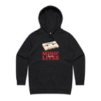 Music Saves Lives, Cassette Tape - Womens Hoodie Black Womens Hoodie Music Printed In Australia Retro