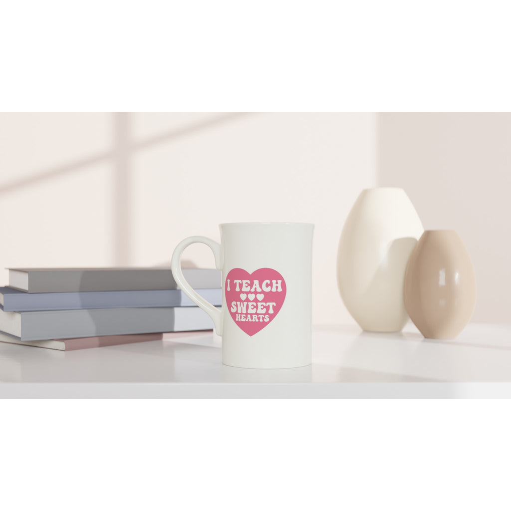 I Teach Sweet Hearts White 10oz Porcelain Slim Mug Porcelain Mug Globally Fulfilled Teacher