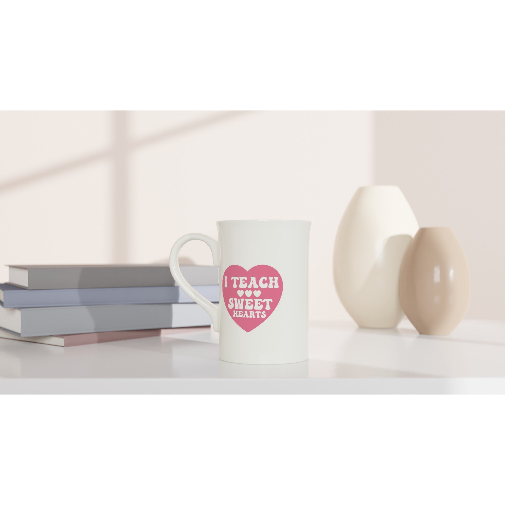 I Teach Sweet Hearts White 10oz Porcelain Slim Mug Porcelain Mug Globally Fulfilled Teacher