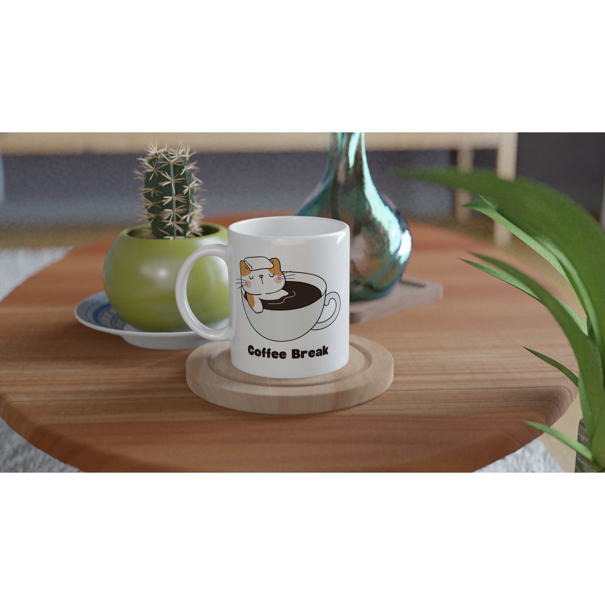 Cat Coffee Break - White 11oz Ceramic Mug White 11oz Mug animal Coffee Globally Fulfilled