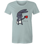 Rabbit Coffee, Wake Up - Womens T-shirt Pale Blue Womens T-shirt animal Coffee Printed In Australia
