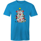 Christmas Cat - Mens T-Shirt Arctic Blue Mens Christmas T-shirt Christmas Printed In Australia