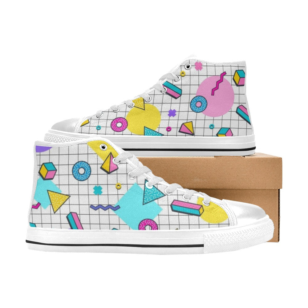 80's Grid - Kids' High Top Canvas Shoes Kids High Top Canvas Shoes Printed Offshore Retro