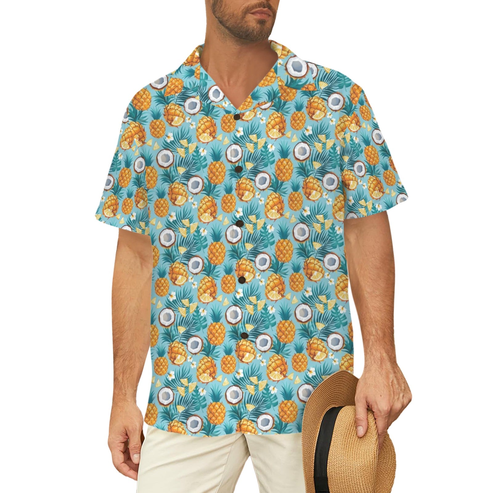 Pineapple Coconut - Men's Short Sleeve Hawaiian Shirt Men's Hawaiian Shirt (New) Food Printed Offshore