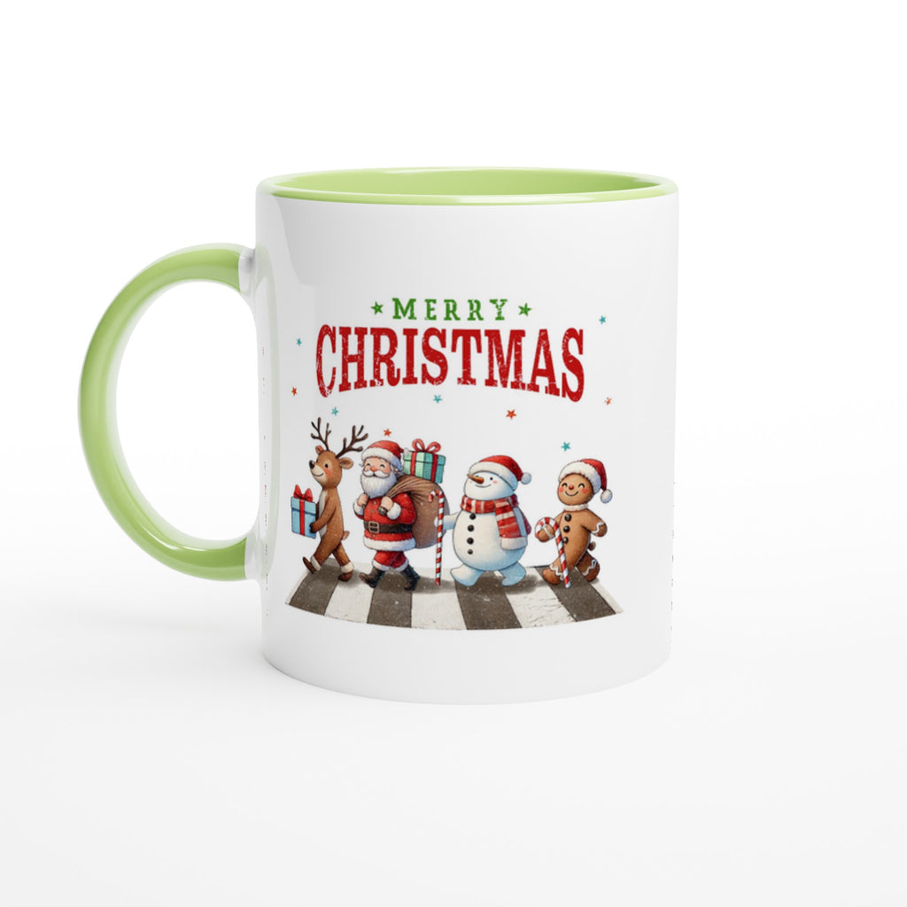 Fab Four, Merry Christmas - White 11oz Ceramic Mug with Color Inside Ceramic Green Christmas Colour Mug Christmas Globally Fulfilled