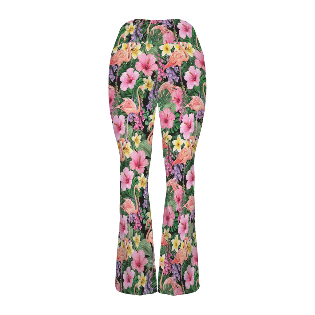 Flamingo Jungle High Waist Crossover Tummy Control Flare Leggings High Waist Flare Leggings animal Printed Offshore