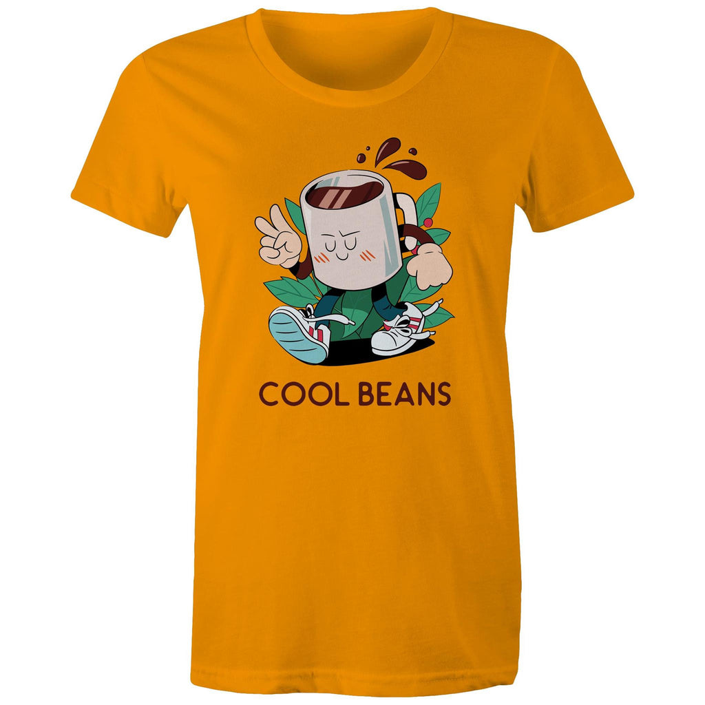 Cool Beans, Coffee - Womens T-shirt Orange Womens T-shirt Coffee Printed In Australia