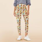 70's Style Floral Women's High Waist Pockets Yoga Leggings