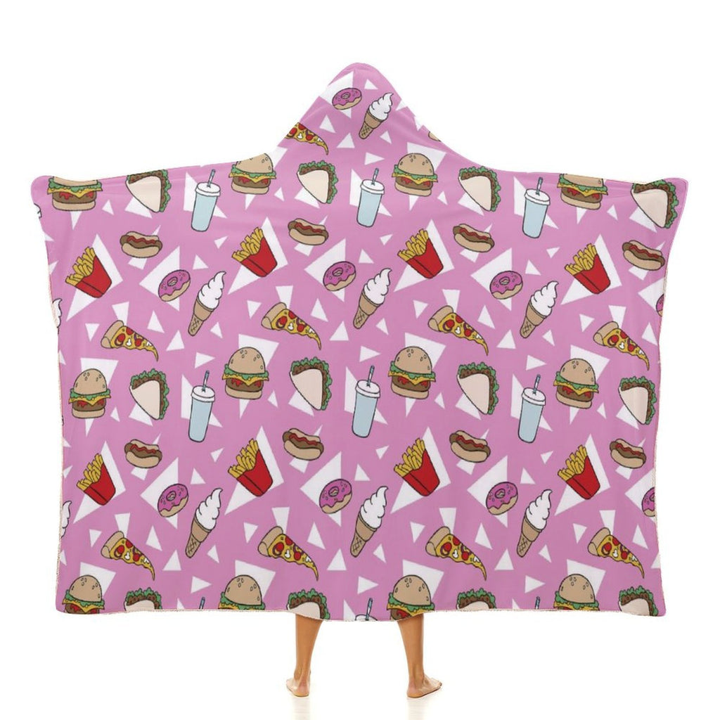 Fast Food Kids Hooded Blanket 100cm x 130cm white 40"×50" Kids Hooded Blanket Food Printed Offshore