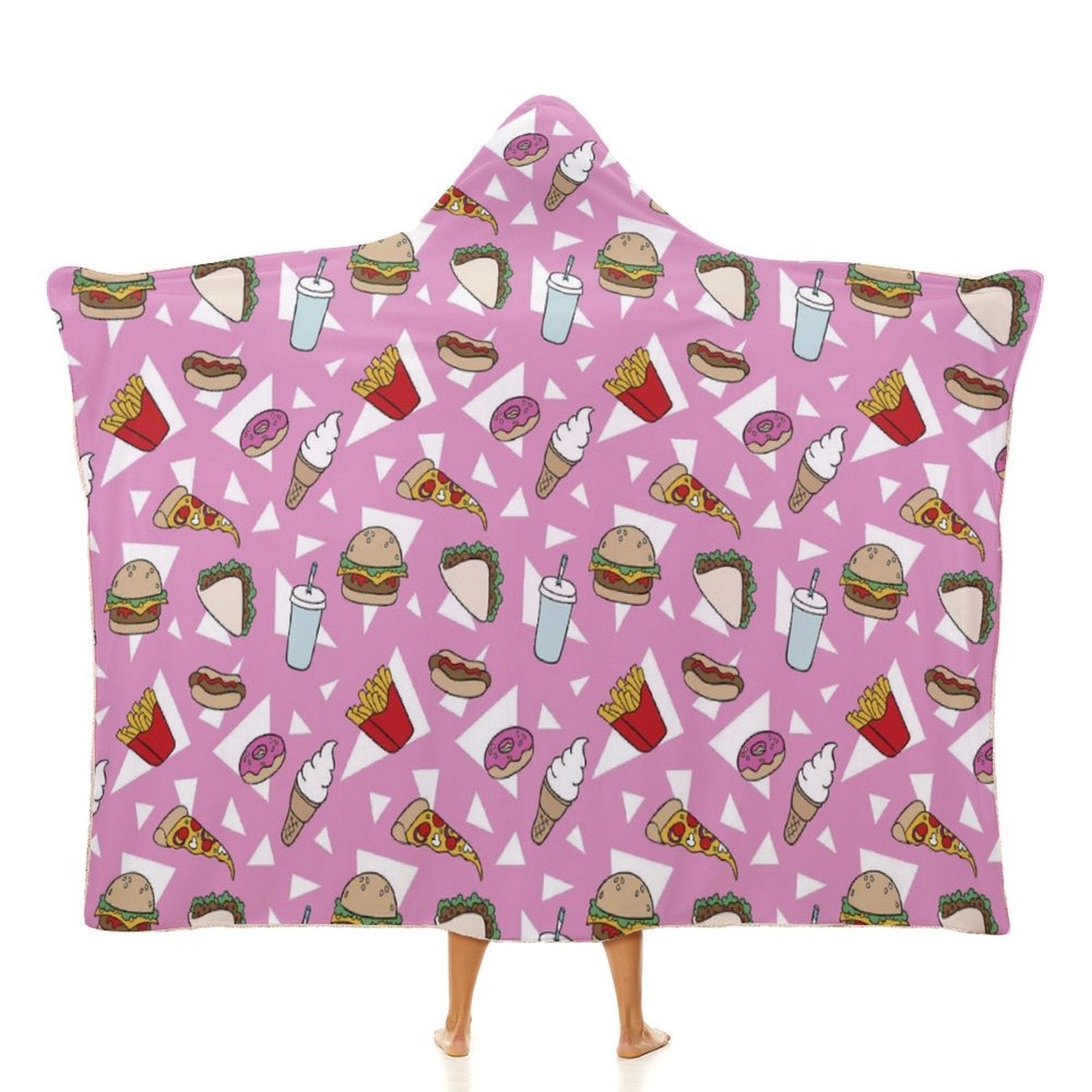 Fast Food Kids Hooded Blanket 100cm x 130cm white 40"×50" Kids Hooded Blanket Food Printed Offshore